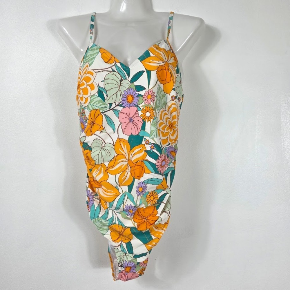 Cupshe One Piece Swimsuit Womens‎ Large Orange Floral O-Ring Cutout Boho 70"S